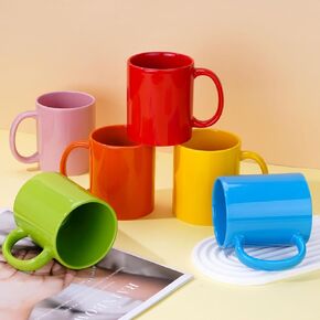 Mug Sets 12oz set of 6, Ceramic Cups with Handle for Latte,Hot Tea, Cappuccino, Mocha, Cocoa Turquoise, Tea, Dishwasher, Oven, Microwave safe, Multi Colour (6, Multicor)