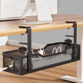 Under Desk Cable Management Tray, Cinati 16" Cable Management Under Desk with Clamp No Drill, Cable Organizer for Table Thickness up to 3", No Damage to Cable Management Box for Office, Home (White)