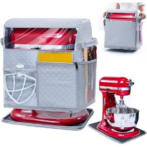 غطاء خلاط بحامل من BAGSPRITE مع قاعدة منزلقة قابلة للفصل متوافقة مع حقيبة تخزين خلاط KitchenAid بسعة 6/7/8 لتر مع جيوب لملحقات وملحقات مساعدات المطبخ