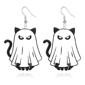 Halloween Ghost Earrings for Women Cute Funny Cartoon Ghost Earrings Lightweight Black Cat Ghost Earrings Halloween Party Jewelry Gifts (Black Cat)