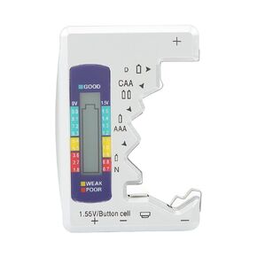 Silver Battery Tester for AAA, AA, C, D, 9v, N, 1.55v Button Cell, Battery Checker LCD Display Power Indicator No Batteries Required