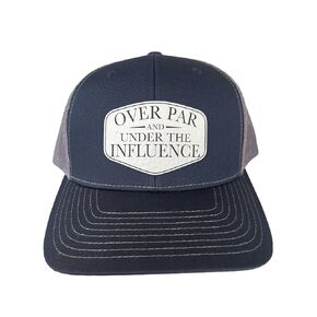 BUBBLEHEAD INK Handmade Adjustable Snapback Hat, Over Par And Under The Influence Patch, Baseball Cap, Golf, Trucker, Mens, Womans, Blue Collar, Headwear, Funny, Gift, USA, Tiktok (Charcoal/Black)