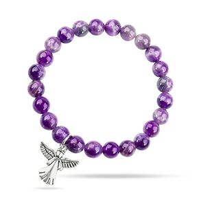 Amethyst Bracelet for Women Men's Gifts, Handmade 8mm Bead Amethyst Healing Anxiety Crystal Bracelet, Relaxation Prayers Gifts for Women (Butterfly)