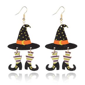 Halloween Earrings for Women Cute Hocus Pocus Earrings Halloween Earrings Lightweight Wooden Black Cat Witch Dangle Earring Halloween Jewelry (Witch)