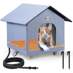 Heated Cat House Weatherproof, Winter Outside Cat Tent with Heated Cat Bed, Foldable Warm Cat Shelter with 2 Doors, Cat Houses for Outdoor Cats Feral Cat and Small Animals(Blue)