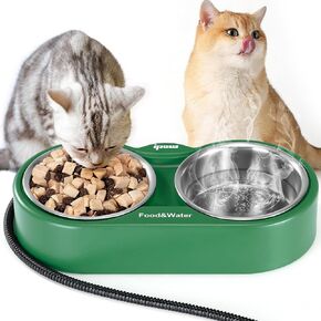 IPOW Heated Cat Bowl with Double Removable Stainless Steel Bowl, 54 OZ Outdoor Heated Water Bowl, Heated Pet Bowls Provide Feral Cats and Kittens with Ice-Free Food and Water During Cold Winter Months