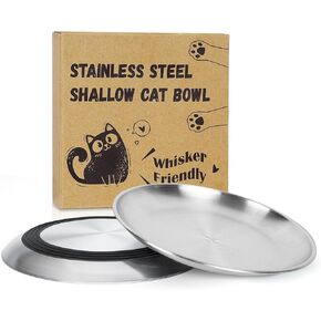 Supet Stainless Steel Cat Food Bowls, Whisker Fatigue Cat Dishes with Non-Slip Bottom, Shallow Wide Cat Bowls for Indoor Cats, Whisker Friendly Cat Plates for Wet & Dry Food, 13OZ Kitten Bowls (4Pcs)