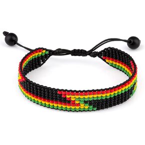 Handmade Rasta Color Beaded Bracelet, Adjustable,Boho-Style Bracelet For Men and Women (Rasta Colors Pattern 8) in Kuwait