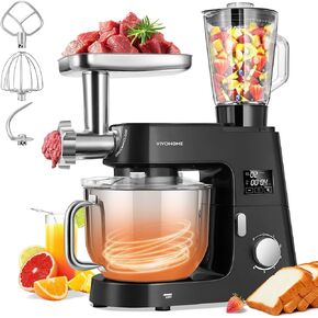 VIVOHOME 9 in 1 Multifunctional Stand Mixer with Fermentation, 6 Speed 7.5 Quart Kitchen Electric Food Mixer with Timer, Meat Grinder, Juice Blender, Vegetable Slicer, Pasta and Cookie Maker, Red
