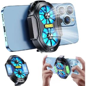 Mobile Phone Cooler with Dual Cooling fan, Cell Phone Radiator Heatsink for iPhone Android Smartphones with Rechargeable Battery, L2R2 Mobile Phone Controller Triggers for PUBG/Call of Duty/Knives Out