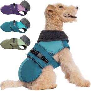 Dog Winter Coat, Dog Jacket with Zippered Leash Hole, Reflective Adjustable Dog Snow Jacket Snowsuit, High Collar Cozy Dog Winter Clothes for Small Medium Large Dogs,Green,2XL
