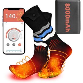 Heated Socks for Men Women with APP Control, 8000mAh Rechargeable Electric Heated Socks, Up to 10 Hours Washable Winter Warm Socks Foot Warmer Outdoor Riding Camping Hiking Motorcycle