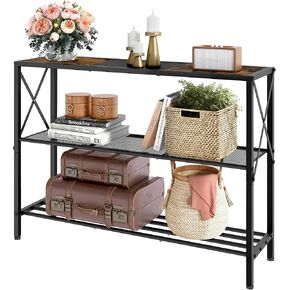 Hoctieon Gold Console Table, 3 Tier Entryway Table, Hallway Table, Narrow Sofa Table with Shelves, Entrance Table for Entryway, Gold and White