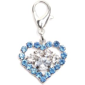Bling Rhinestones Heart&Paw Charm Pendant Jewelry for Pet Dog Cat Puppy Necklace Collar Accessory