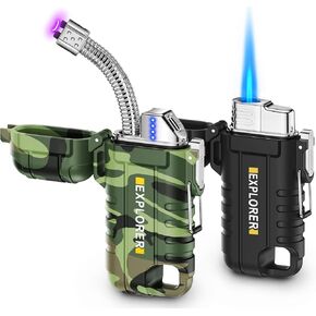 Luxgaze 2 حزمة للماء أخف الشعلة الكهربائية في الهواء الطلق أخف مرنة الرقبة القابلة لإعادة الشحن قوس أخف البوتان أخف عديمة اللهب ولاعة البلازما للتخييم المشي لمسافات طويلة مغامرة البقاء على قيد الحياة التكتيكية والعتاد in Kuwait