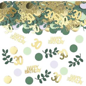 Sage Green 10th Happy Birthday Confetti, 10th Birthday Table Decorations Scatter Confetti Birthday Cake Confetti, Green Gold Foil Confetti Decorations for 10th Birthday Girls Boys Party Decor 230 Pcs