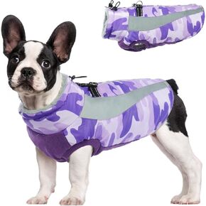 FUAMEY Warm Dog Jacket,Dog Winter Coat with Harness Dog Cold Weather Coats Warm Pet Vest Dog Winter Clothes Waterproof Windproof Dog Snow Jacket with Back Zipper for Small Medium Large Dogs Pink S