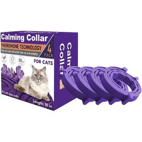 4 Pack Calming Collar for Cats, Cat Calming Collar, Cat Pheromone Collar for Anxiety & Stress Relief, Adjustable Calming Cat Collar, Helps with Pee, Behavior Issues, Relaxing & Comfortable (Grey)