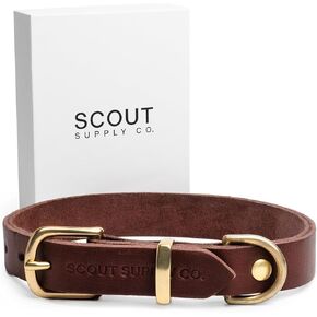 Scout Supply Classic Leather Dog Collar | Heavy Duty Thick Full Grain Leather | Waterproof & Rust-Proof Brass Hardware (Dark Brown, Medium)