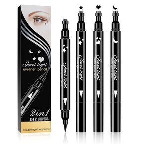 Ownest 6 Pcs Liquid Eyeliner Set,Double-Side Waterproof Smudge-proof Eyeliner Stamp Pen Eyeliner Tattoo Tool Makeup-Smiley, Triangle,Heart,Star,Moon,Flower