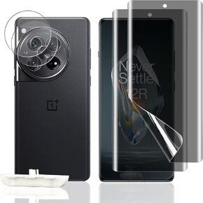 Privacy Screen Protector for OnePlus 12R, Flexible TPU Protective Film [2+2 Pack] Camera Lens Protector [3D Full Coverage] [Anti-Spy] [Scratch-Resistant] [9H Hardness] for Oneplus 12R