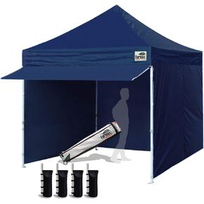 Eurmax USA 10 x 10 Pop up Canopy Commercial Tent Outdoor Party Canopies with 4 Removable Zippered Sidewalls and Roller Bag Bonus 4 Canopy Sand Bags & 24 Squre Ft Extended Awning(White)