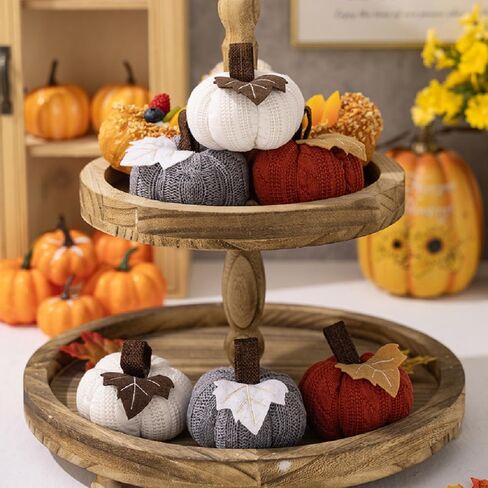 3Pcs Thanksgiving Crochet Pumpkins Decor Small Fake Faux Fall Pumpkin Decoration for Fall Home Farmhouse Harvest Thanksgiving Decorative Table Centerpiece Mantel Kitchen Decor in Kuwait