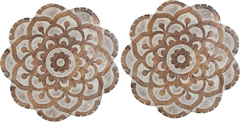 Wooden Set of 2 Square Trivet for Hot Dishes Plates & Pots Holder Hot Pad for Kitchen & Dining Table Décor Cookware Heat Resistant Rustic Decorative Carvings 8 Inches in Kuwait