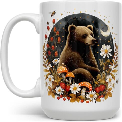 Woodland Forest Autumn Bear Coffee Mug, Cozy Cottagecore Whimsical Fall Nature Cup (11oz) in Kuwait