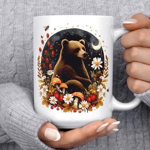 Woodland Forest Autumn Bear Coffee Mug, Cozy Cottagecore Whimsical Fall Nature Cup (11oz) in Kuwait