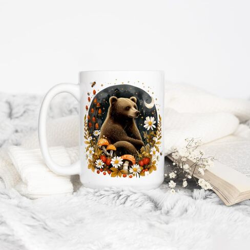 Woodland Forest Autumn Bear Coffee Mug, Cozy Cottagecore Whimsical Fall Nature Cup (11oz) in Kuwait