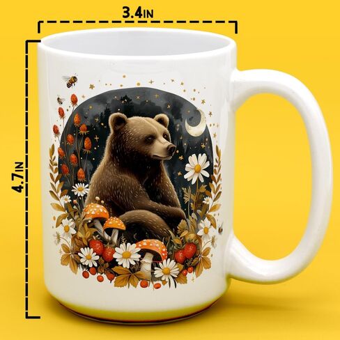 Woodland Forest Autumn Bear Coffee Mug, Cozy Cottagecore Whimsical Fall Nature Cup (11oz) in Kuwait