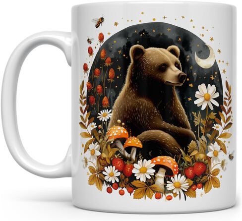 Woodland Forest Autumn Bear Coffee Mug, Cozy Cottagecore Whimsical Fall Nature Cup (11oz) in Kuwait