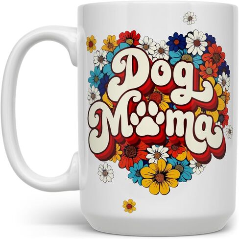 Dog Mama Coffee Mug, Floral Retro Dog Mom Cup, Dog Lover Gifts for Her Friend Wife Sister Daughter (15oz) in Kuwait