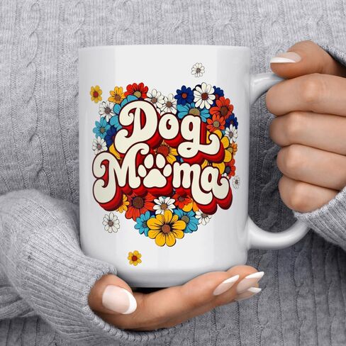 Dog Mama Coffee Mug, Floral Retro Dog Mom Cup, Dog Lover Gifts for Her Friend Wife Sister Daughter (15oz) in Kuwait