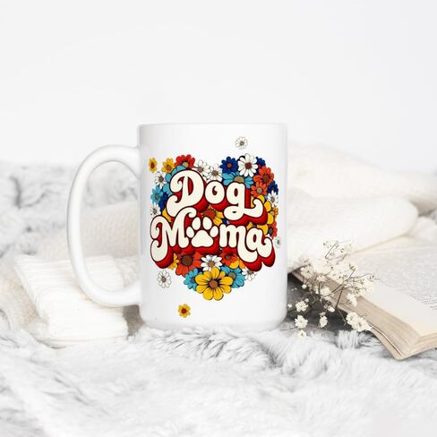Dog Mama Coffee Mug, Floral Retro Dog Mom Cup, Dog Lover Gifts for Her Friend Wife Sister Daughter (15oz) in Kuwait