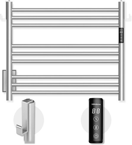 K&KALONZO Towel Warmer for Bathroom, Wall-Mounted 9-Bar Heated Towel Rack with Built-in Timer, Waterproof Electric Towel Heater, Support Plug-in and Hardwired, Polished, EL13L in Saudi Arabia