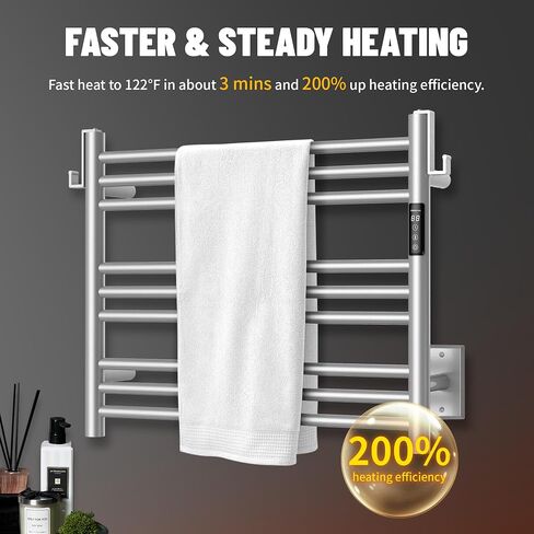 K&KALONZO Towel Warmer for Bathroom, Wall-Mounted 9-Bar Heated Towel Rack with Built-in Timer, Waterproof Electric Towel Heater, Support Plug-in and Hardwired, Polished, EL13L in Saudi Arabia