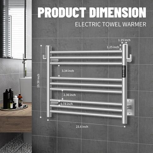 K&KALONZO Towel Warmer for Bathroom, Wall-Mounted 9-Bar Heated Towel Rack with Built-in Timer, Waterproof Electric Towel Heater, Support Plug-in and Hardwired, Polished, EL13L in Saudi Arabia