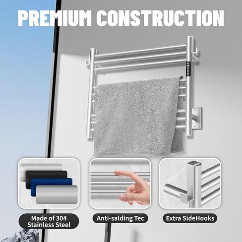 K&KALONZO Towel Warmer for Bathroom, Wall-Mounted 9-Bar Heated Towel Rack with Built-in Timer, Waterproof Electric Towel Heater, Support Plug-in and Hardwired, Polished, EL13L in Saudi Arabia