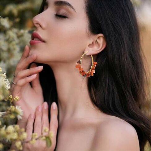 Handmade Crystals Earrings for Women 14K Gold-Plated Wire Wrapped Healing Tumbled Stone Eardrop Earrings Boho Natural Raw Amethyst Dangling Earrings Healing Crystals Earrings (Green) in Kuwait