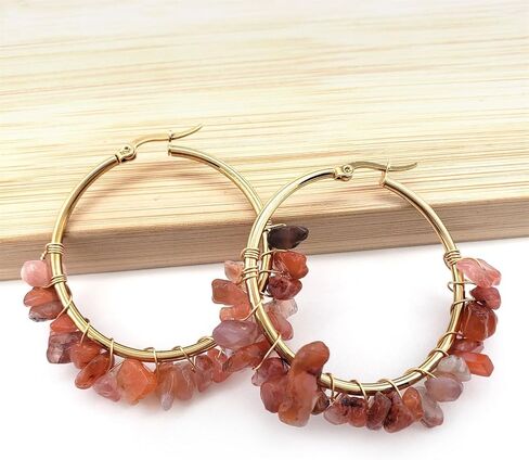 Handmade Crystals Earrings for Women 14K Gold-Plated Wire Wrapped Healing Tumbled Stone Eardrop Earrings Boho Natural Raw Amethyst Dangling Earrings Healing Crystals Earrings (Green) in Kuwait