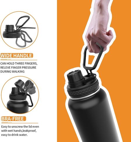 Kids Sport Water Bottle 18oz Stainless Steel Double Wall Vacuum Thermal Mug with Leak Proof Spout Lids, Wide Mouth Metal Insulated Water Jug for Gym and Travel,Black in Saudi Arabia