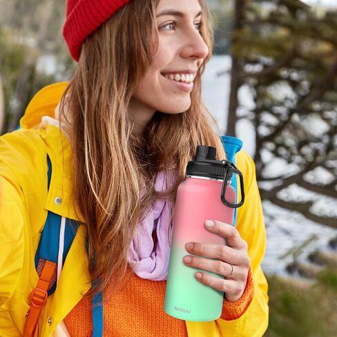 Kids Sport Water Bottle 18oz Stainless Steel Double Wall Vacuum Thermal Mug with Leak Proof Spout Lids, Wide Mouth Metal Insulated Water Jug for Gym and Travel,Black in Saudi Arabia