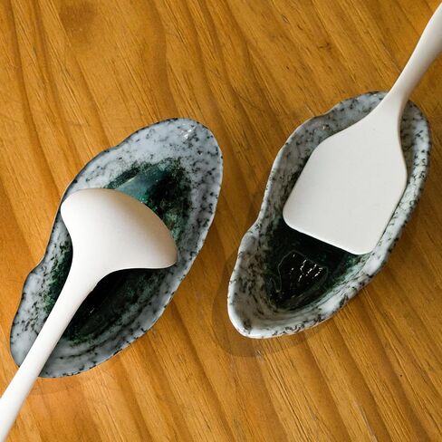 Large Ceramic Spoon Rest for Stove Top, Oyster Shell-Shaped Stable Glaze Sauce Tray Fruits Dish Porcelain Utensil Spoon Holder for Kitchen Counter Dining Table Decor Easy Clean (Silver) in Kuwait