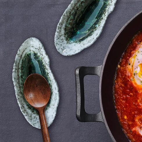 Large Ceramic Spoon Rest for Stove Top, Oyster Shell-Shaped Stable Glaze Sauce Tray Fruits Dish Porcelain Utensil Spoon Holder for Kitchen Counter Dining Table Decor Easy Clean (Silver) in Kuwait