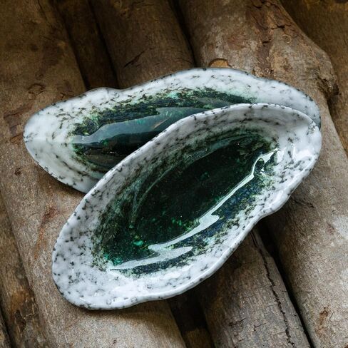 Large Ceramic Spoon Rest for Stove Top, Oyster Shell-Shaped Stable Glaze Sauce Tray Fruits Dish Porcelain Utensil Spoon Holder for Kitchen Counter Dining Table Decor Easy Clean (Silver) in Kuwait