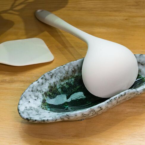 Large Ceramic Spoon Rest for Stove Top, Oyster Shell-Shaped Stable Glaze Sauce Tray Fruits Dish Porcelain Utensil Spoon Holder for Kitchen Counter Dining Table Decor Easy Clean (Silver) in Kuwait