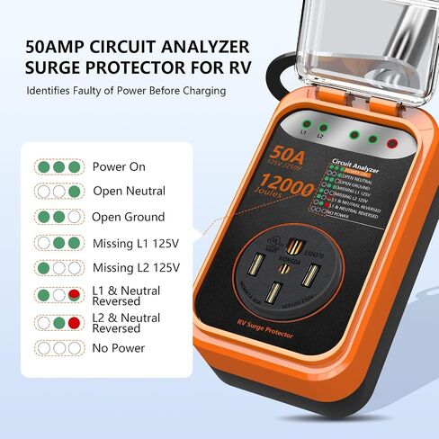 RV Surge Protector 30 أمبير، 10000 جول RV محلل دائرة مع غطاء مقاوم للماء، قابس محول RV لمقطورات السفر التخييم in Kuwait