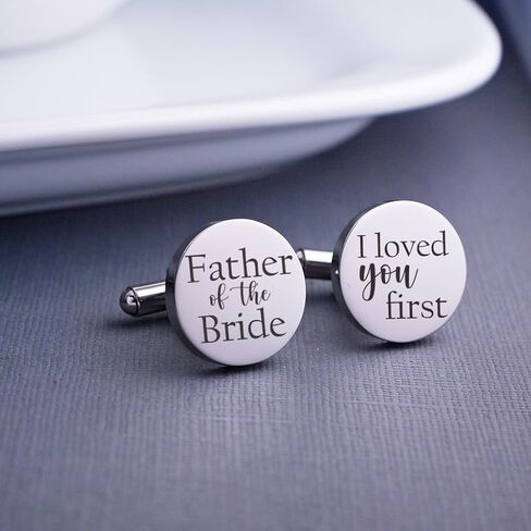 Love, Georgie Father of the Bride, I Love You First Cufflinks, Wedding Day Gift for Dad from Daughter, Round Steel or Gold Cufflinks (Gold) in Kuwait